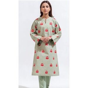 NWT Beechtree 2pc Embroidered Khaddar Suit Stitched Salwar Kameez Sz 12 US 8/10